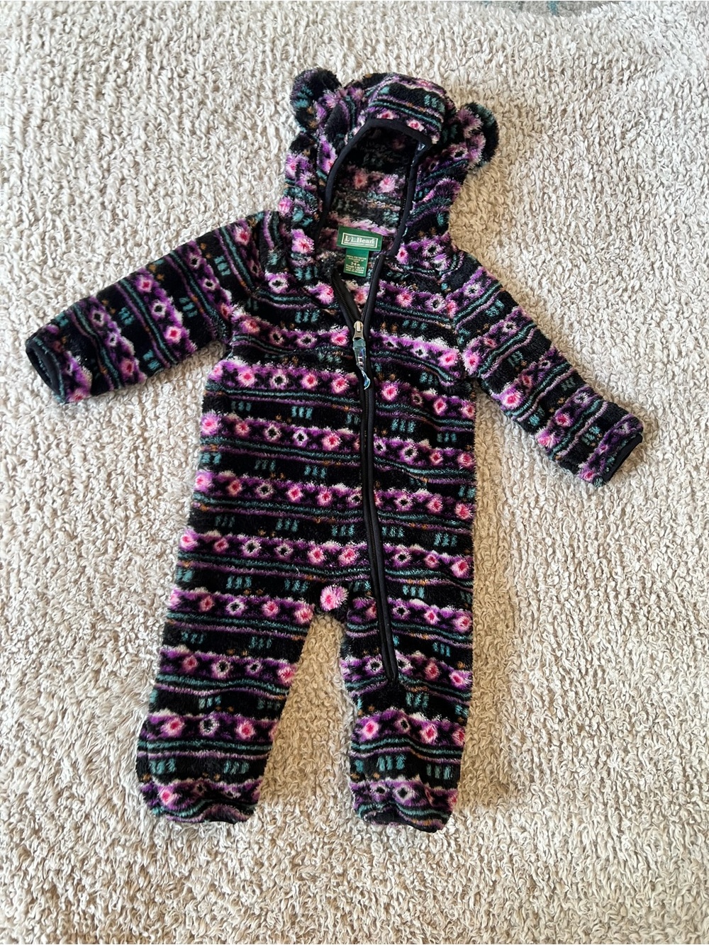 Carter's Black & Pink Floral Fleece Baby One-Piece Romper with Hood